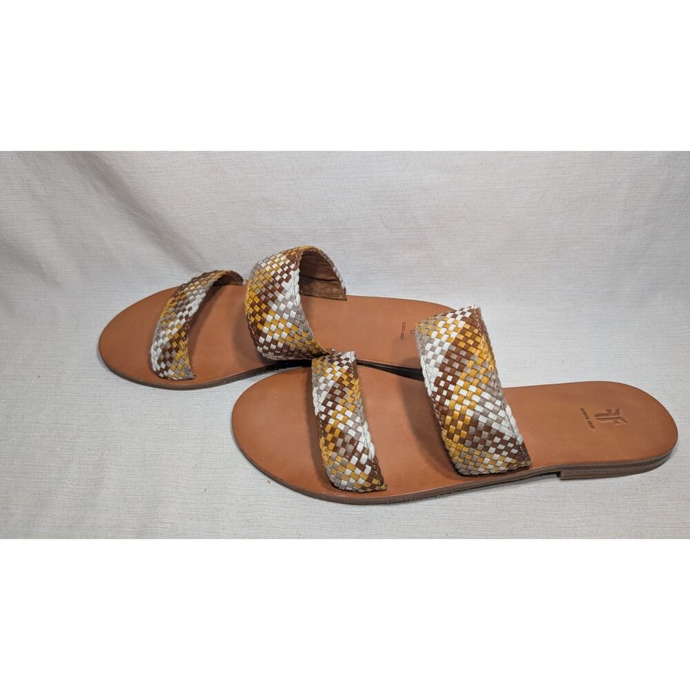 Frye Womens Ruth Woven Multicolor Slides Sandals Sz 8M Minimalist Chic Elegant